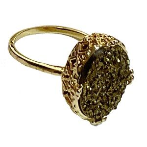 Ring - Oval Druzy Crystal, 18K Vermeil Bronze